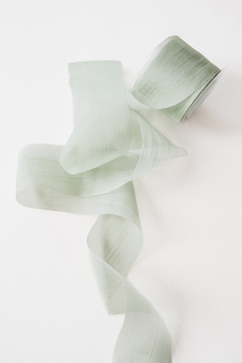 Heritage collection ribbon 10 meters - Sage Green vegan silk chiffon wrap